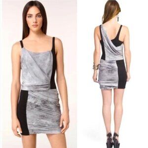 Helmut Lang Silk Draped Colorblock Mini Dress in Graphite Gray x Black Size 2